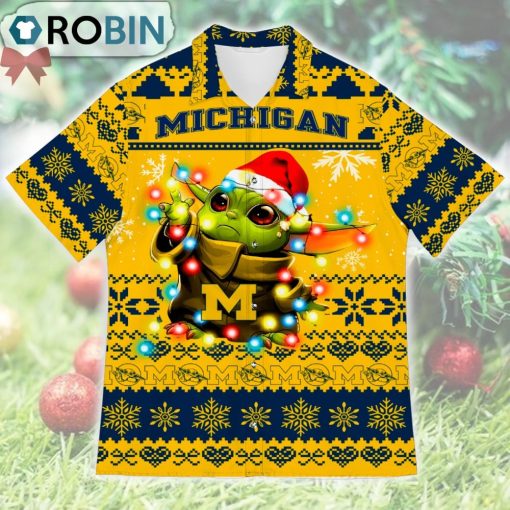 Michigan Wolverines Baby Yoda Star Wars Ugly Christmas Design Short Sleeve Shirt
