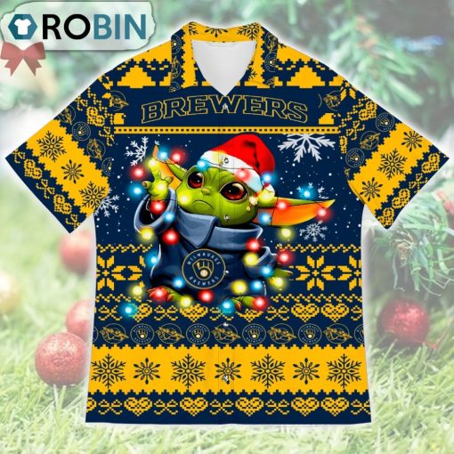 Milwaukee Brewers Baby Yoda Star Wars Ugly Christmas Design Short Sleeve Shirt