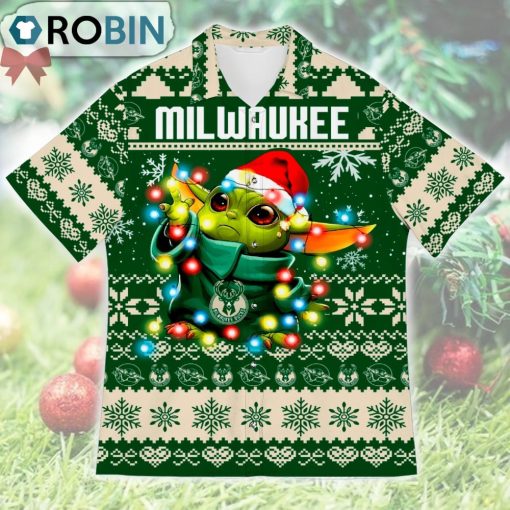 Milwaukee Bucks Baby Yoda Star Wars Ugly Christmas Design Short Sleeve Shirt