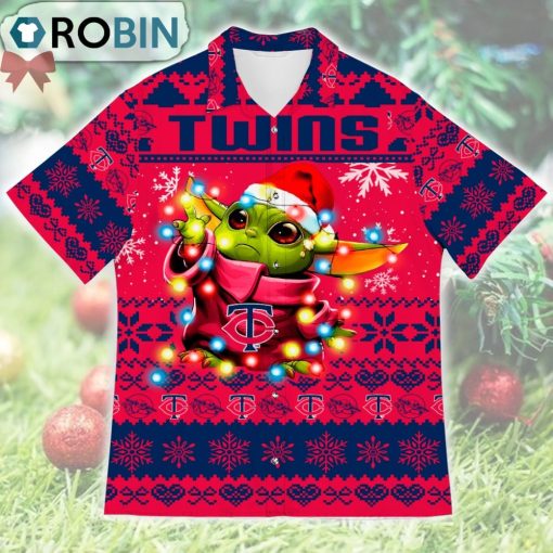 Minnesota Twins Baby Yoda Star Wars Ugly Christmas Design Short Sleeve Shirt