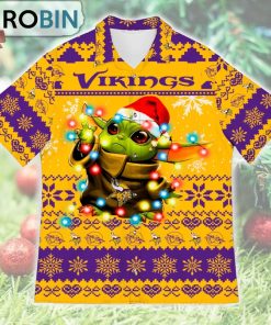 Minnesota Vikings Baby Yoda Star Wars Ugly Christmas Design Short Sleeve Shirt