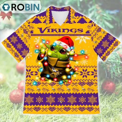 Minnesota Vikings Baby Yoda Star Wars Ugly Christmas Design Short Sleeve Shirt
