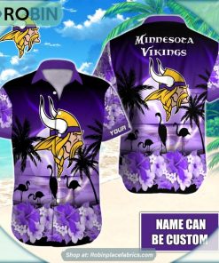 Minnesota Vikings Flamingo Tropical Leaf Pattern Hawaiian Shirt