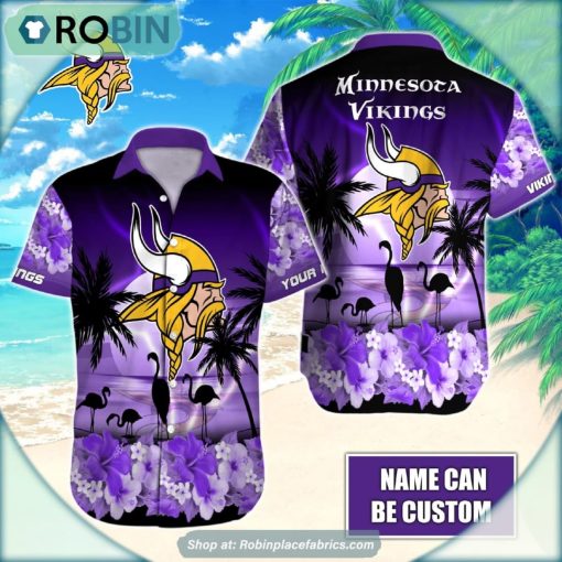 Minnesota Vikings Flamingo Tropical Leaf Pattern Hawaiian Shirt