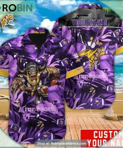 Minnesota Vikings Tropical Leaf Mascot 3D Printed Summer Hawaiian Shirt