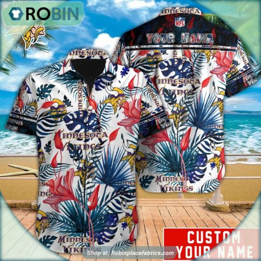 Minnesota Vikings Tropical Leaf Pattern Hawaiian Shirt