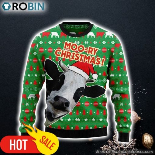 Moo-ry Dairy Cow Ugly Christmas Sweater, Perfect Gift And Outfit For Christmas Of Texas Lovers