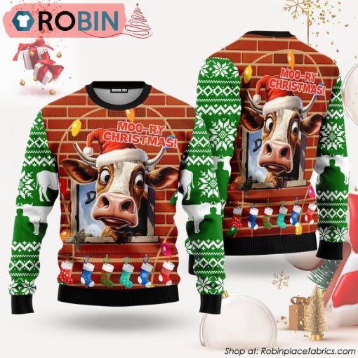 Moory Christmas Funny Cow Ugly Christmas Sweater