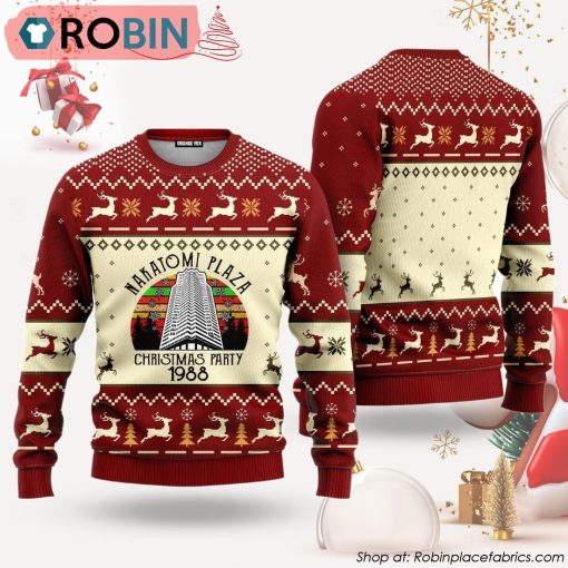 Nakatomi Plaza Red Ugly Christmas Sweater, Party 1988 Xmas Sweatshirt
