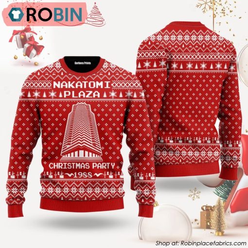 Nakatomi Plaza Red Ugly Christmas Sweater, Party 1988 Xmas Sweatshirt Gift for Men & Women