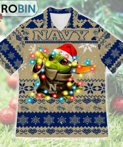 Navy Midshipmen Baby Yoda Star Wars Ugly Christmas Design Short Sleeve Shirt