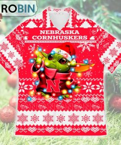 Nebraska Cornhuskers Baby Yoda Star Wars Ugly Christmas Design Short Sleeve Shirt