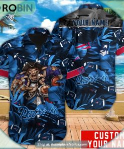 New England Patriots Tropical Leaf Mascot 3D Printed Summer Hawaiian Shirt New England Patriots Tropical Leaf Mascot 3D Printed Summer Hawaiian Shirt