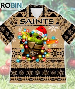 New Orleans Saints Baby Yoda Star Wars Ugly Christmas Design Short Sleeve Shirt