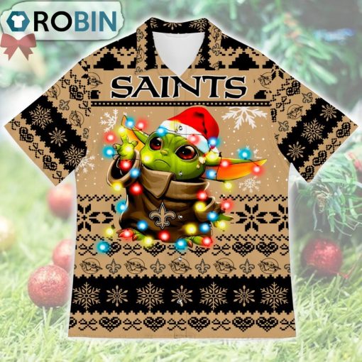 New Orleans Saints Baby Yoda Star Wars Ugly Christmas Design Short Sleeve Shirt