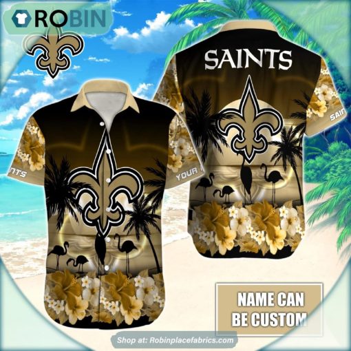 New Orleans Saints Flamingo Tropical Leaf Pattern Hawaiian Shirt