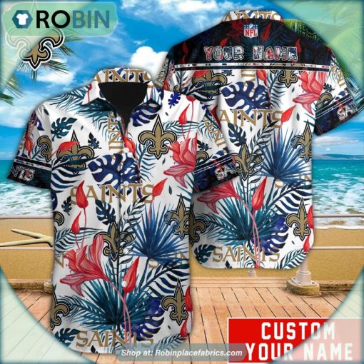 New Orleans Saints Tropical Leaf Pattern Hawaiian Shirt