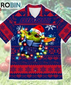 New York Giants Baby Yoda Star Wars Ugly Christmas Design Short Sleeve Shirt