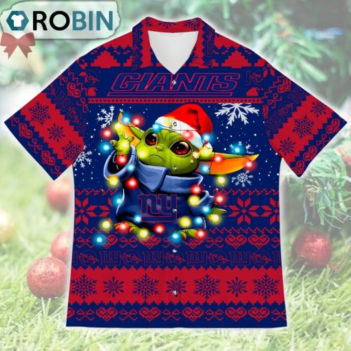 New York Giants Baby Yoda Star Wars Ugly Christmas Design Short Sleeve Shirt