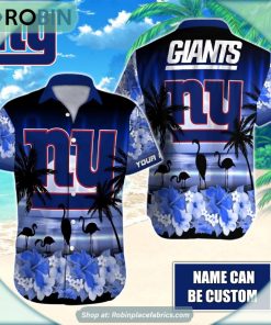 New York Giants Flamingo Tropical Leaf Pattern Hawaiian Shirt New York Giants Flamingo Tropical Leaf Pattern Hawaiian Shirt