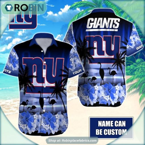 New York Giants Flamingo Tropical Leaf Pattern Hawaiian Shirt