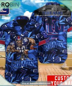 New York Giants Tropical Leaf Mascot 3D Printed Summer Hawaiian Shirt
