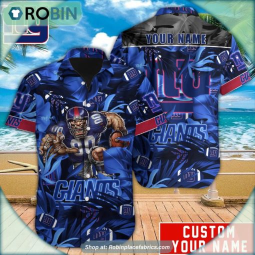 New York Giants Tropical Leaf Mascot 3D Printed Summer Hawaiian Shirt