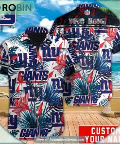 New York Giants Tropical Leaf Pattern Hawaiian Shirt New York Giants Tropical Leaf Pattern Hawaiian Shirt