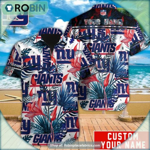 New York Giants Tropical Leaf Pattern Hawaiian Shirt