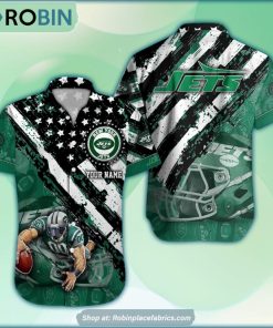 New York Jets Mascot American Flag NFL Hawaiian Shirt New York Jets Mascot American Flag NFL Hawaiian Shirt