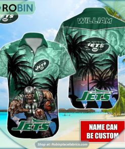 New York Jets Mascot Palm NFL Hawaiian Shirt New York Jets Mascot Palm NFL Hawaiian Shirt