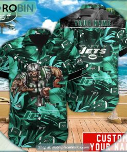New York Jets Tropical Leaf Mascot 3D Printed Summer Hawaiian Shirt