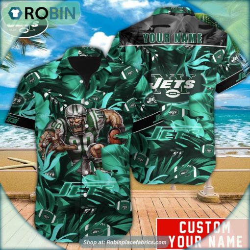 New York Jets Tropical Leaf Mascot 3D Printed Summer Hawaiian Shirt