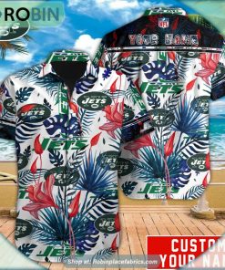New York Jets Tropical Leaf Pattern Hawaiian Shirt