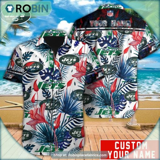 New York Jets Tropical Leaf Pattern Hawaiian Shirt