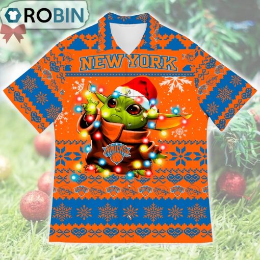 New York Knicks Baby Yoda Star Wars Ugly Christmas Design Short Sleeve Shirt