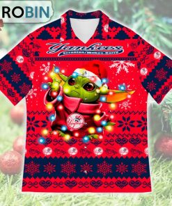New York Yankees Baby Yoda Star Wars Ugly Christmas Design Short Sleeve Shirt