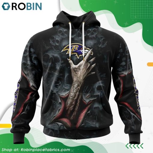 NFL Baltimore Ravens Horror Skull Art Design Hoodie