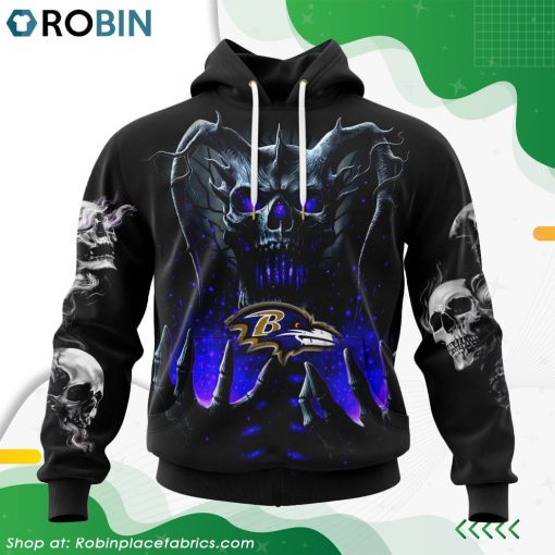 NFL Baltimore Ravens Skull Art Design Hoodie