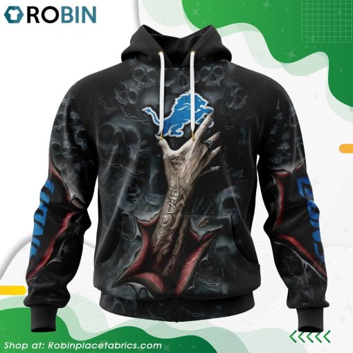 NFL Detroit Lions Horror Skull Art Design Hoodie