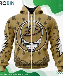 NHL Anaheim Ducks Grateful Dead Design Hoodie NHL Anaheim Ducks Grateful Dead Design Hoodie