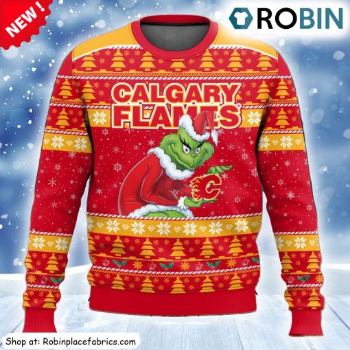 Nhl Calgary Flames Grinch Ugly Christmas Sweatshirt, Sweater