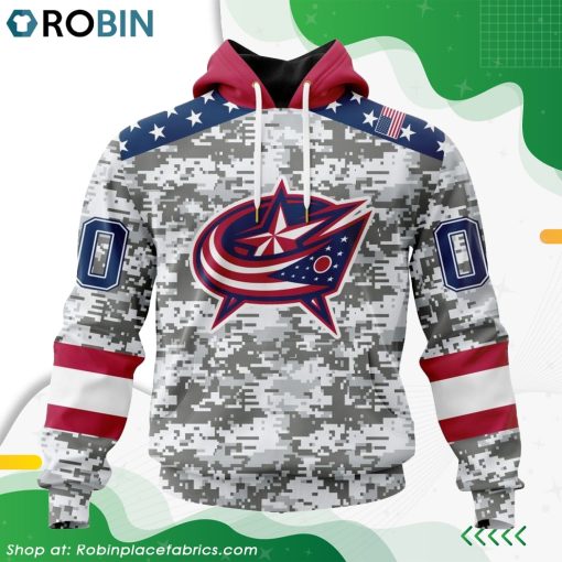 NHL Columbus Blue Jackets Camo Design For Veterans Day Hoodie