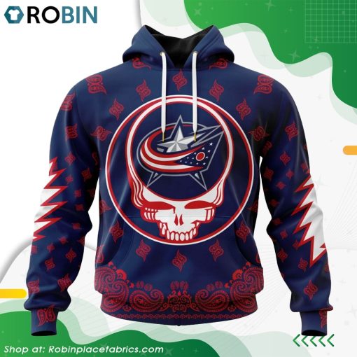 NHL Columbus Blue Jackets Grateful Dead Design Hoodie