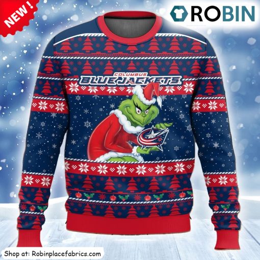 Nhl Columbus Blue Jackets Grinch Ugly Christmas Sweatshirt, Sweater