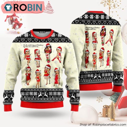 Nine Sweet Santa Ladies Dancing Christmas Ugly Christmas Sweater