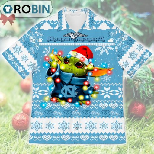 North Carolina Tar Heels Baby Yoda Star Wars Ugly Christmas Design Short Sleeve Shirt