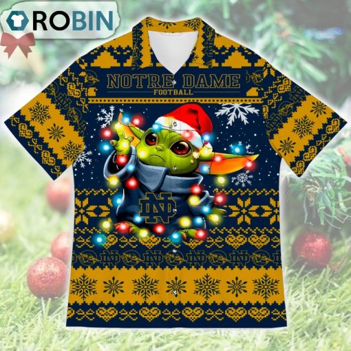 Notre Dame Fighting Irish Baby Yoda Star Wars Ugly Christmas Design Short Sleeve Shirt