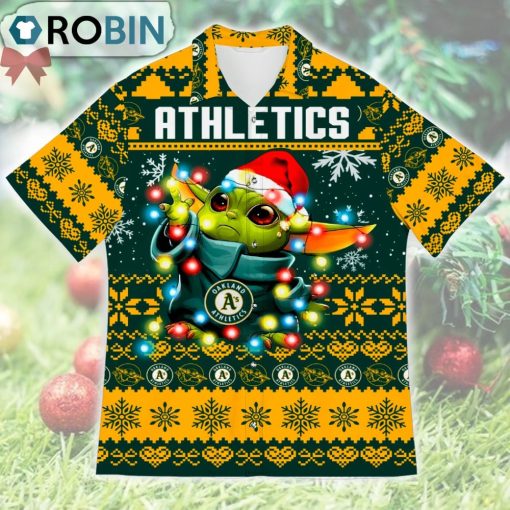 Oakland Athletics Baby Yoda Star Wars Ugly Christmas Design Short Sleeve Shirt