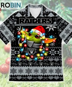 Oakland Raiders Baby Yoda Star Wars Ugly Christmas Design Short Sleeve Shirt